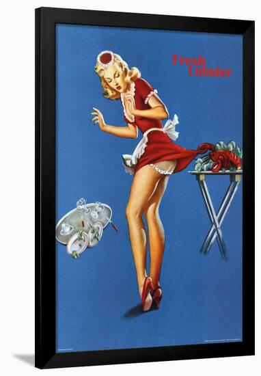 Fresh Lobster Blonde Waitress Pinched Retro Art Print Poster-null-Framed Poster