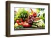 Fresh Organic Vegetables in Wicker Basket in the Garden-monticello-Framed Photographic Print