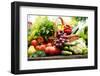 Fresh Organic Vegetables in Wicker Basket in the Garden-monticello-Framed Photographic Print