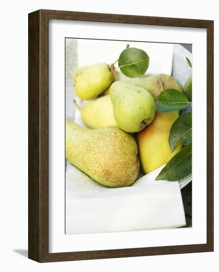 Fresh Pears with Leaves in Bowl-null-Framed Photographic Print