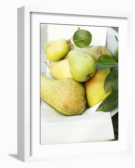 Fresh Pears with Leaves in Bowl-null-Framed Photographic Print