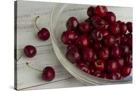 Fresh, Pitted Red Cherries in a Glass Bowl-Cynthia Classen-Stretched Canvas