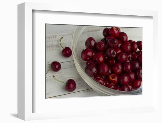 Fresh, Pitted Red Cherries in a Glass Bowl-Cynthia Classen-Framed Photographic Print