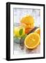 Fresh Pressed Orange Juice and Oranges-Jana Ihle-Framed Photographic Print