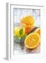 Fresh Pressed Orange Juice and Oranges-Jana Ihle-Framed Photographic Print