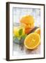 Fresh Pressed Orange Juice and Oranges-Jana Ihle-Framed Photographic Print