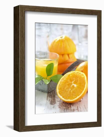 Fresh Pressed Orange Juice and Oranges-Jana Ihle-Framed Photographic Print