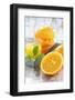 Fresh Pressed Orange Juice and Oranges-Jana Ihle-Framed Photographic Print