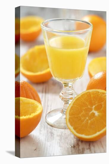 Fresh Pressed Orange Juice and Oranges-Jana Ihle-Stretched Canvas