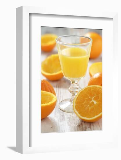 Fresh Pressed Orange Juice and Oranges-Jana Ihle-Framed Photographic Print