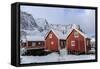 Fresh Snow Covering the Typical Norwegian Homes, the Rorbu, in the Lofoten Islands, Arctic, Norway-Roberto Moiola-Framed Stretched Canvas