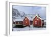 Fresh Snow Covering the Typical Norwegian Homes, the Rorbu, in the Lofoten Islands, Arctic, Norway-Roberto Moiola-Framed Photographic Print