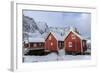 Fresh Snow Covering the Typical Norwegian Homes, the Rorbu, in the Lofoten Islands, Arctic, Norway-Roberto Moiola-Framed Photographic Print