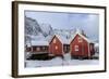 Fresh Snow Covering the Typical Norwegian Homes, the Rorbu, in the Lofoten Islands, Arctic, Norway-Roberto Moiola-Framed Photographic Print