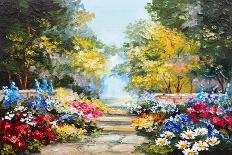 Oil Painting Landscape - Colorful Summer Forest, Beautiful Flowers-Fresh Stock-Art Print