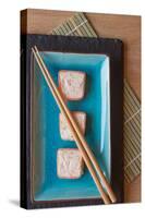 Fresh Sushi Salmon Cream Cheese Parcels on Plate with Chopsticks-Veneratio-Stretched Canvas