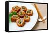 Fresh Sushi Traditional Japanese Food on Table-ilolab-Framed Stretched Canvas