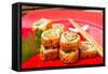Fresh Sushi Traditional Japanese Food on the Table-ilolab-Framed Stretched Canvas