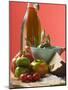 Fresh Tomatoes, Olives, Bread, Salt and Olive Oil-null-Mounted Photographic Print