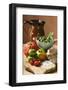 Fresh Tomatoes, Olives, Bread, Salt and Terracotta Jug-Foodcollection-Framed Photographic Print