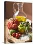 Fresh Tomatoes, Olives, Salt and Olive Oil-null-Stretched Canvas