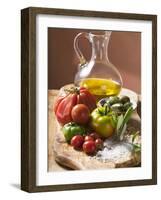 Fresh Tomatoes, Olives, Salt and Olive Oil-null-Framed Photographic Print