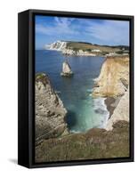 Freshwater Bay and Chalk Cliffs of Tennyson Down, Isle of Wight, England, United Kingdom, Europe-Roy Rainford-Framed Stretched Canvas