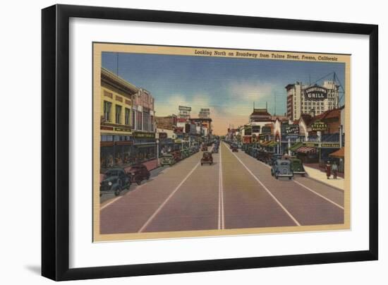 Fresno, CA View - North on Broadway from Tulare St.-Lantern Press-Framed Art Print