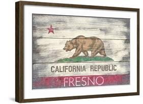 Fresno, California - Barnwood State Flag-Lantern Press-Framed Art Print