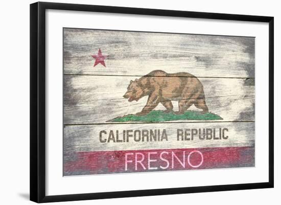 Fresno, California - Barnwood State Flag-Lantern Press-Framed Art Print