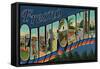 Fresno, California - Large Letter Scenes-Lantern Press-Framed Stretched Canvas