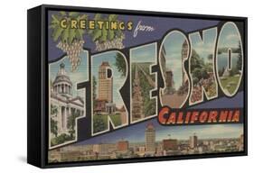 Fresno, California - Large Letter Scenes-Lantern Press-Framed Stretched Canvas