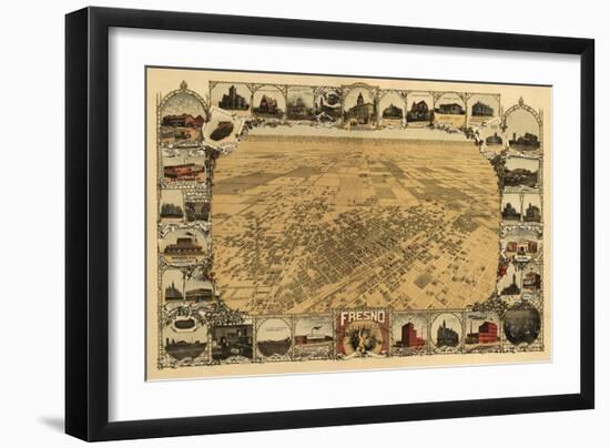 Fresno, California - Panoramic Map-Lantern Press-Framed Art Print