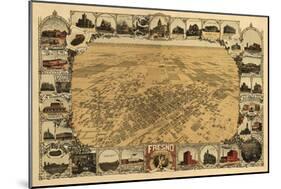 Fresno, California - Panoramic Map-Lantern Press-Mounted Art Print