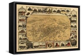 Fresno, California - Panoramic Map-Lantern Press-Framed Stretched Canvas