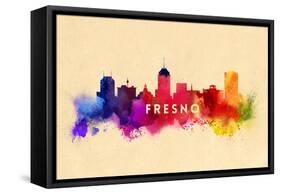 Fresno, California - Skyline Abstract-Lantern Press-Framed Stretched Canvas