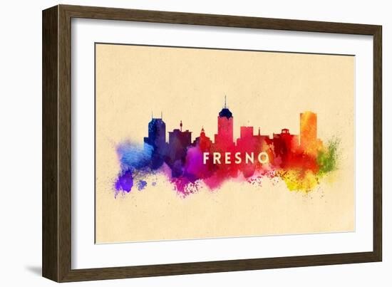 Fresno, California - Skyline Abstract-Lantern Press-Framed Art Print