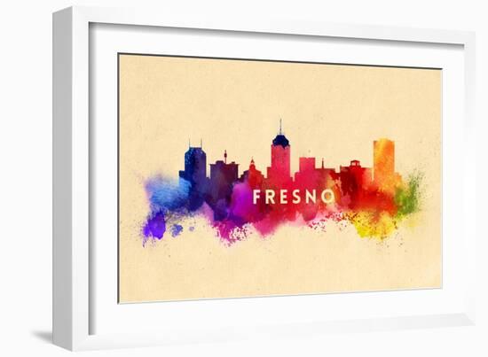 Fresno, California - Skyline Abstract-Lantern Press-Framed Art Print