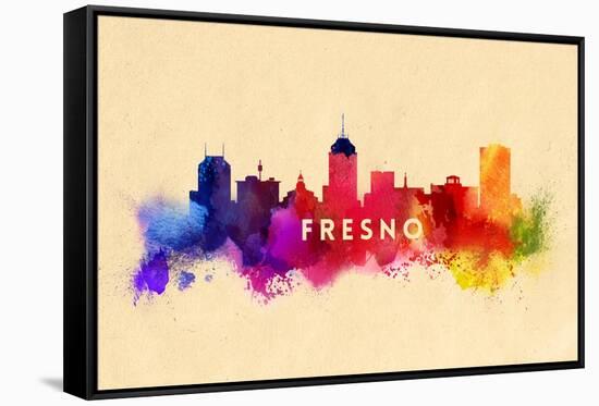 Fresno, California - Skyline Abstract-Lantern Press-Framed Stretched Canvas