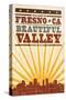 Fresno, California - Skyline and Sunburst Screenprint Style-Lantern Press-Stretched Canvas