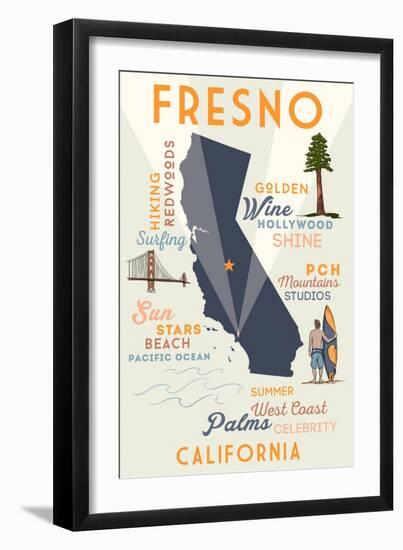 Fresno, California - Typography and Icons-Lantern Press-Framed Art Print