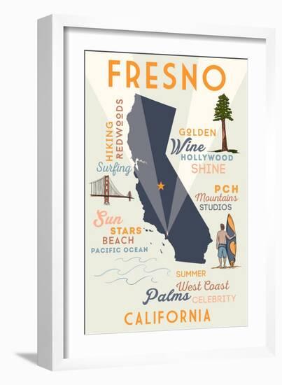 Fresno, California - Typography and Icons-Lantern Press-Framed Art Print