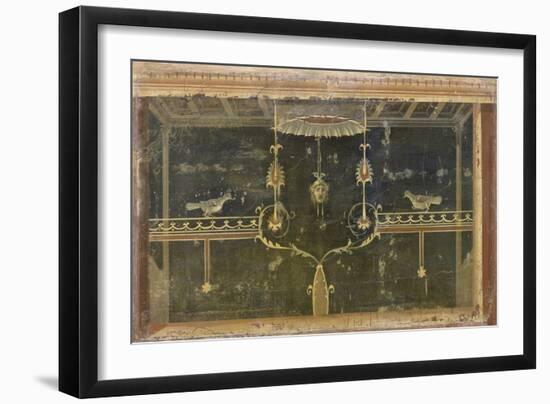 Fresque : rinceaux, masque et oiseau-null-Framed Giclee Print