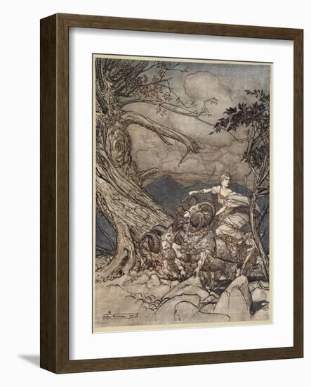 Fricka approaches in anger, illustration from 'The Rhinegold and the Valkyrie', 1910-Arthur Rackham-Framed Giclee Print