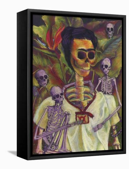 Frida Skelly With Monkeys-Marie Marfia Fine Art-Framed Stretched Canvas