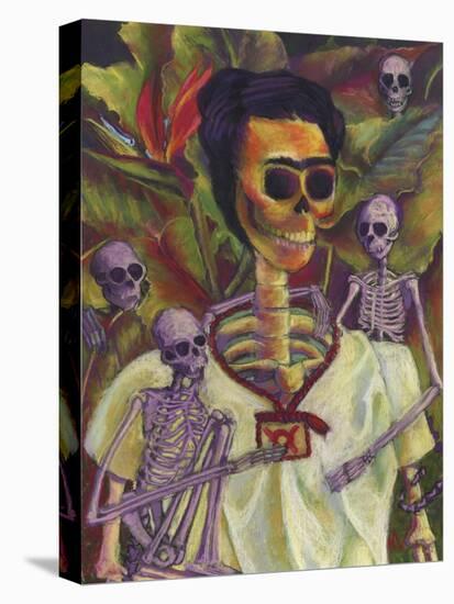 Frida Skelly With Monkeys-Marie Marfia Fine Art-Stretched Canvas