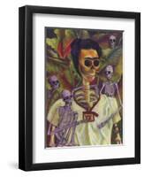 Frida Skelly With Monkeys-Marie Marfia Fine Art-Framed Premium Giclee Print
