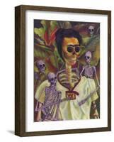 Frida Skelly With Monkeys-Marie Marfia Fine Art-Framed Giclee Print