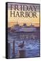 Friday Harbor, Washington - Ferry Sunset and Gull-Lantern Press-Framed Stretched Canvas