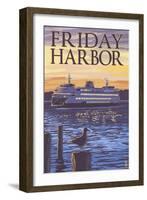 Friday Harbor, Washington - Ferry Sunset and Gull-Lantern Press-Framed Art Print